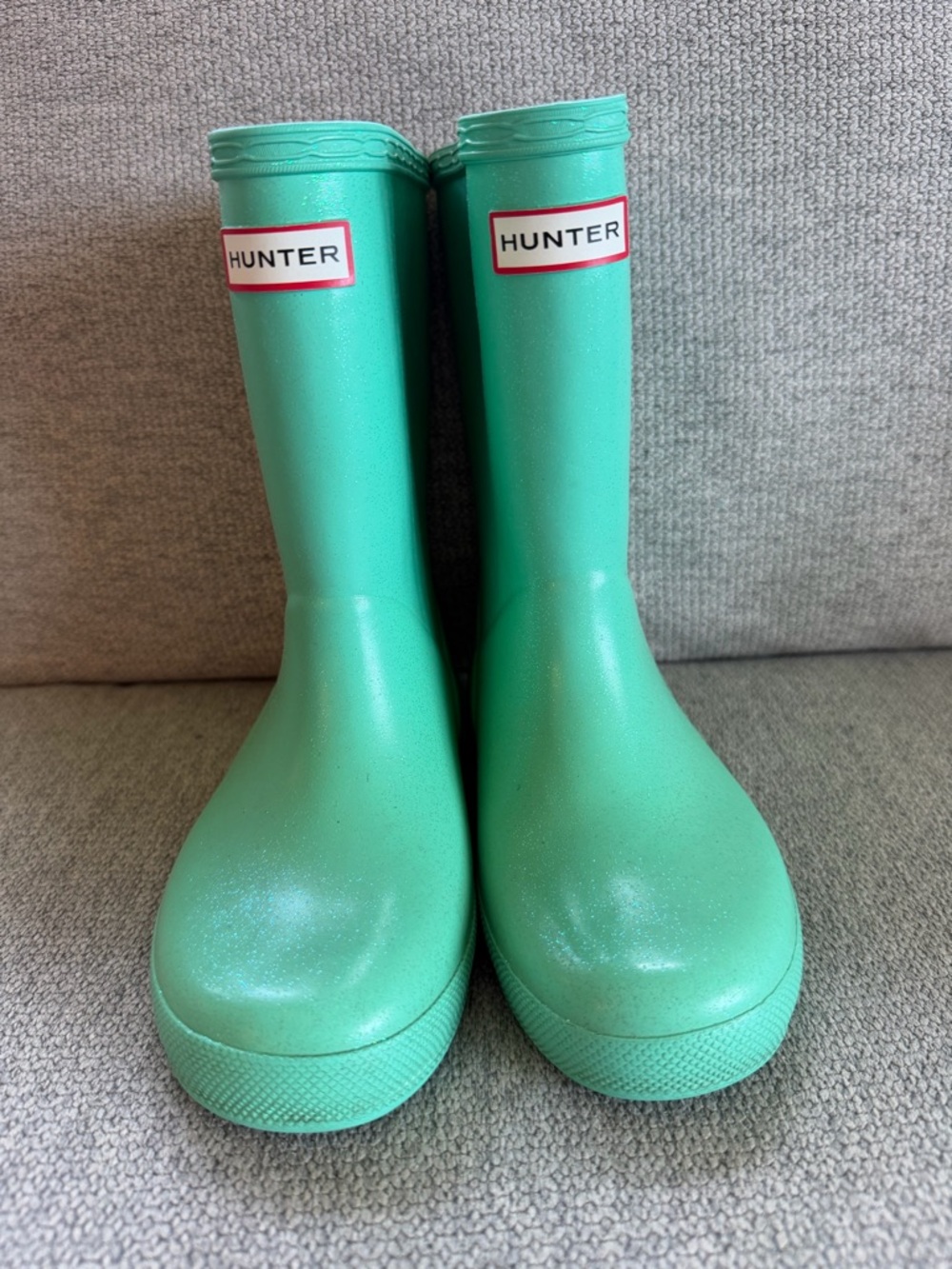 Hunter Sparkle Teal Green Slip On Rain Boots Waterproof Kids UK 11 / US 12/13 - Picture 2 of 9